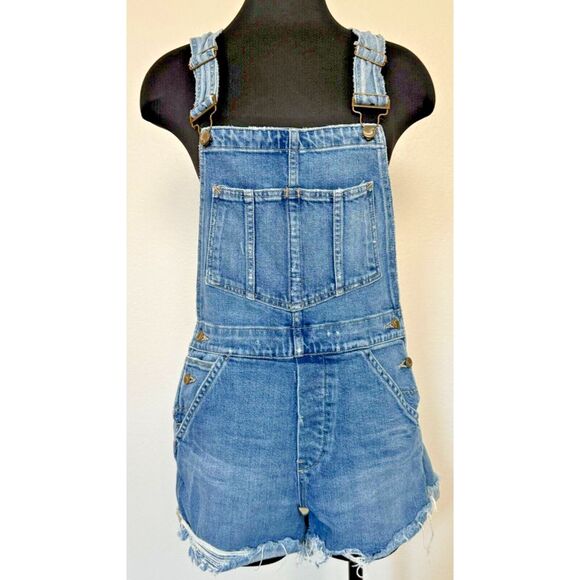 Joes Jeans Shortalls Taylor Hill Medium Blue Denim Bib Overall Shorts Y2K Boho - Picture 1 of 16
